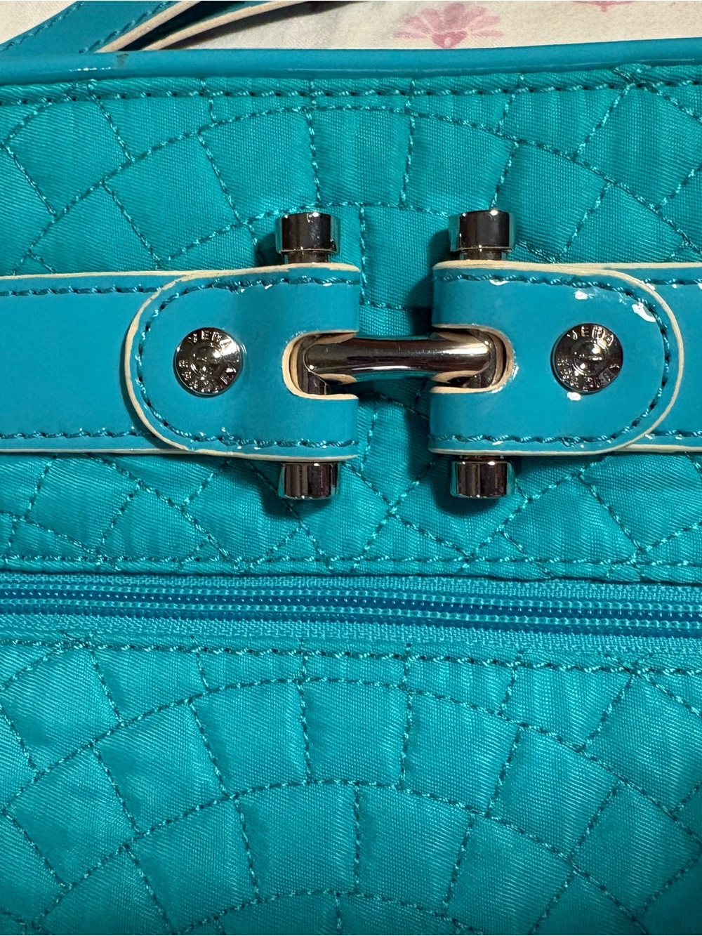 Vera Bradley Turquoise Quilted + Patent Trim Wristlet Clutch - Picture 3 of 12